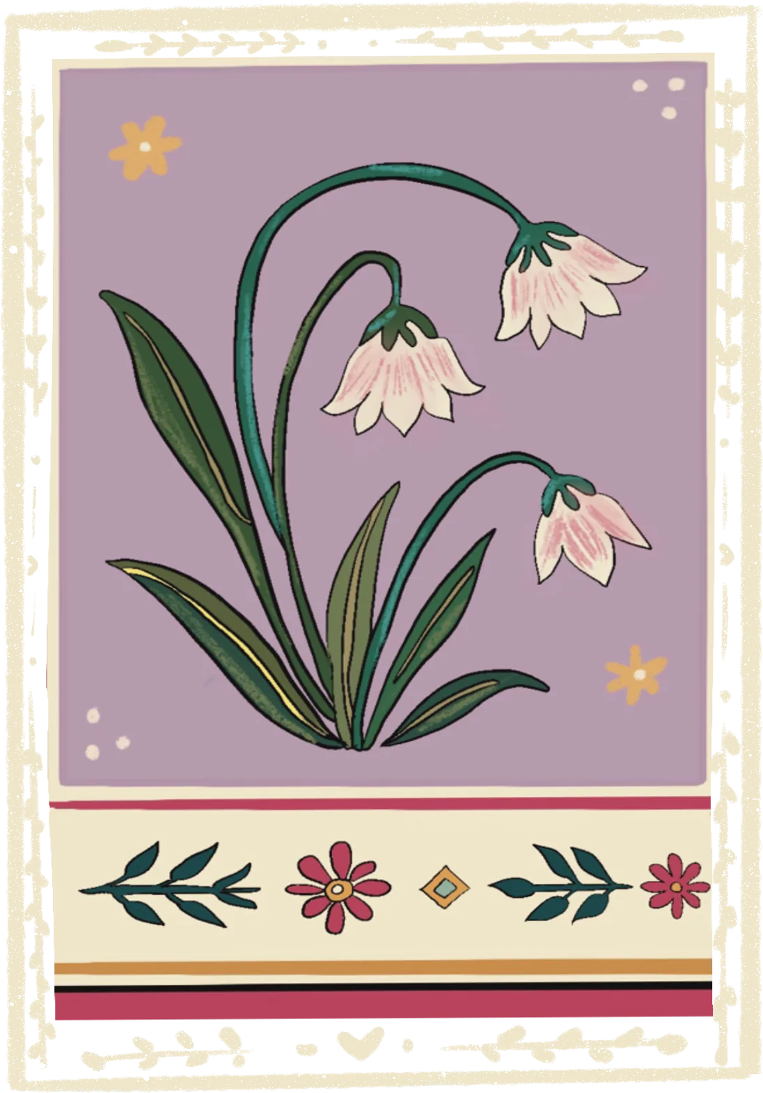 Painted snowdrops in a folk-art frame